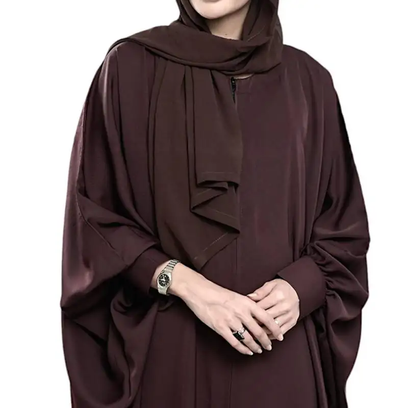 Brown free size kaftan with zipper opening on yoke