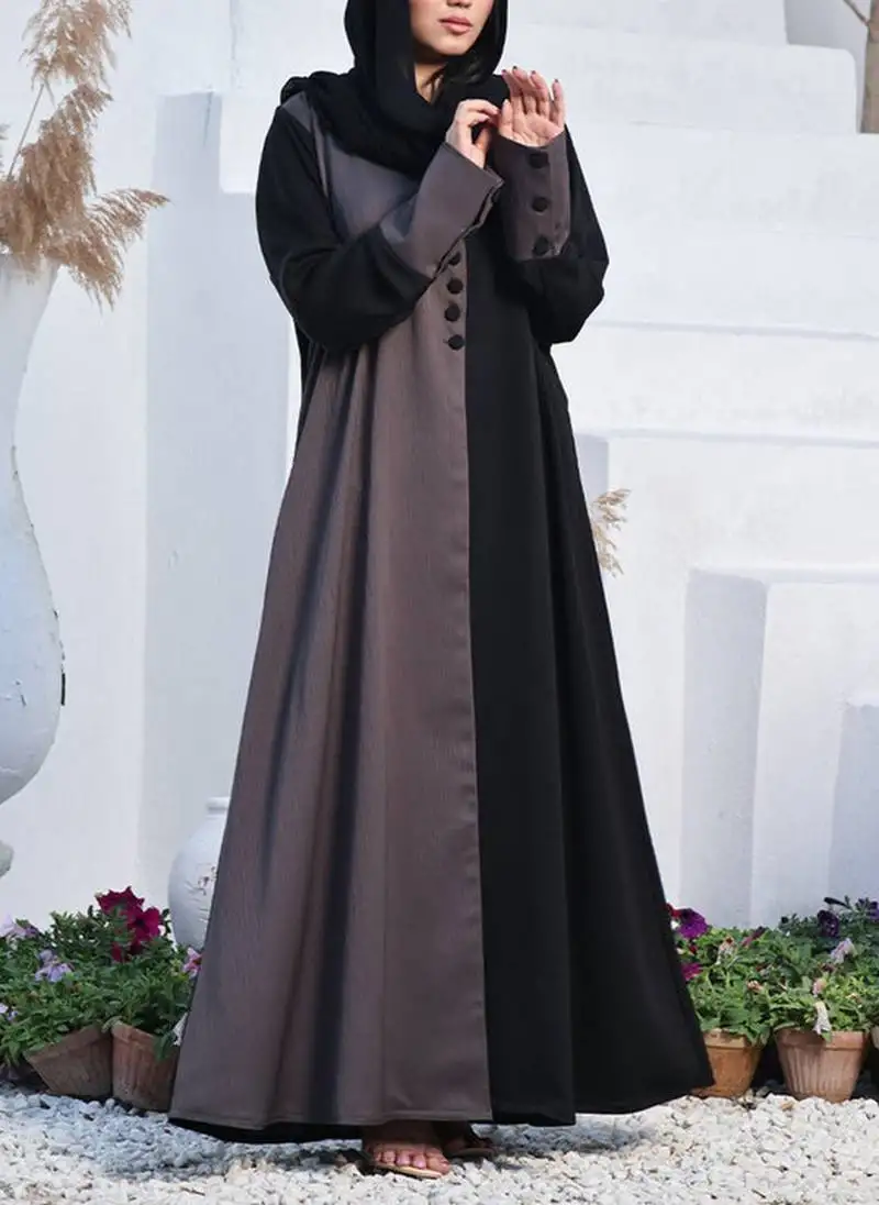 Multi-color designer abaya with long cuffs and black hijab