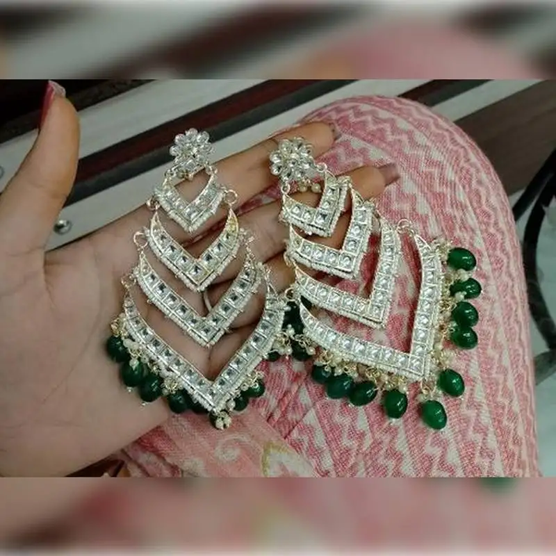 Elegant layered kundan pearl earrings - handcrafted multi-tier chandbaali jhumkas - bridal wedding statement jewelry