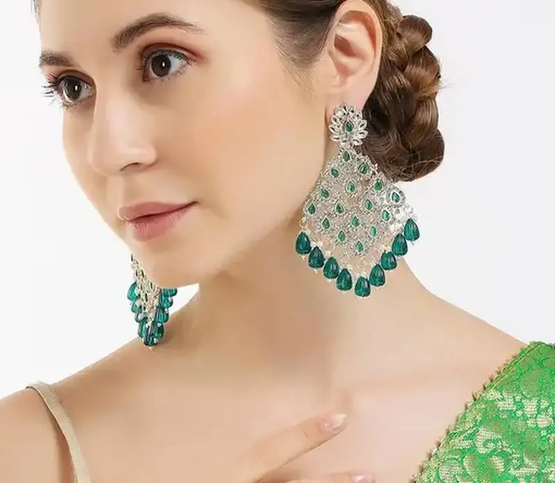 Luxurious emerald chandelier earrings - traditional indian statement jewelry for wedding & festival elegance
