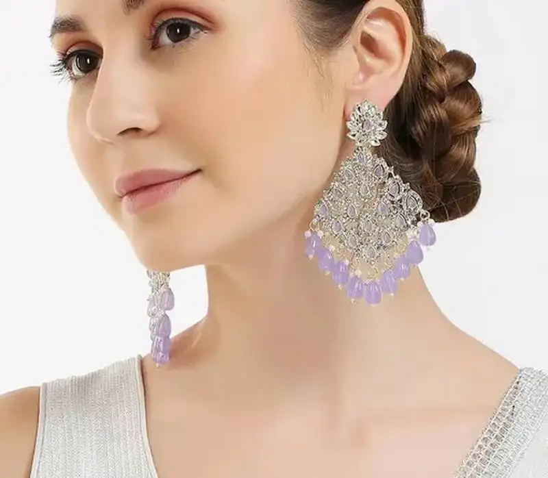 Luxurious purple chandelier earrings - traditional indian statement jewelry for wedding & festival elegance