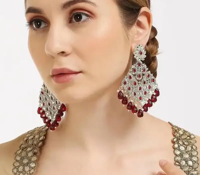 Luxurious maroon chandelier earrings - traditional indian statement jewelry for wedding & festival elegance