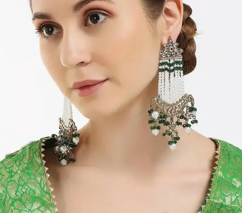 Victorian pearl tassel earrings - vintage-inspired silver chandelier earrings for wedding & festive wear