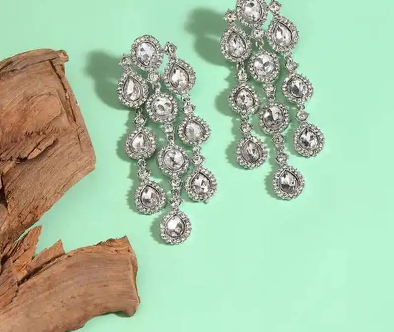 Luxurious lct gold cascade earrings - crystal-embellished statement earrings for wedding & festival glamour