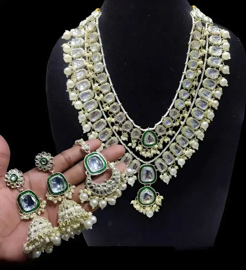 Royal polki kundan necklace set with white accents - vintage-inspired bridal collection