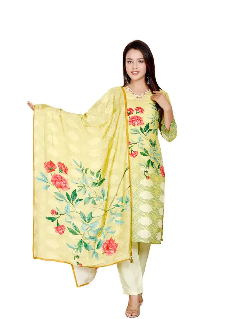 Women's digital print ethnic kurta set for women with dupatta
