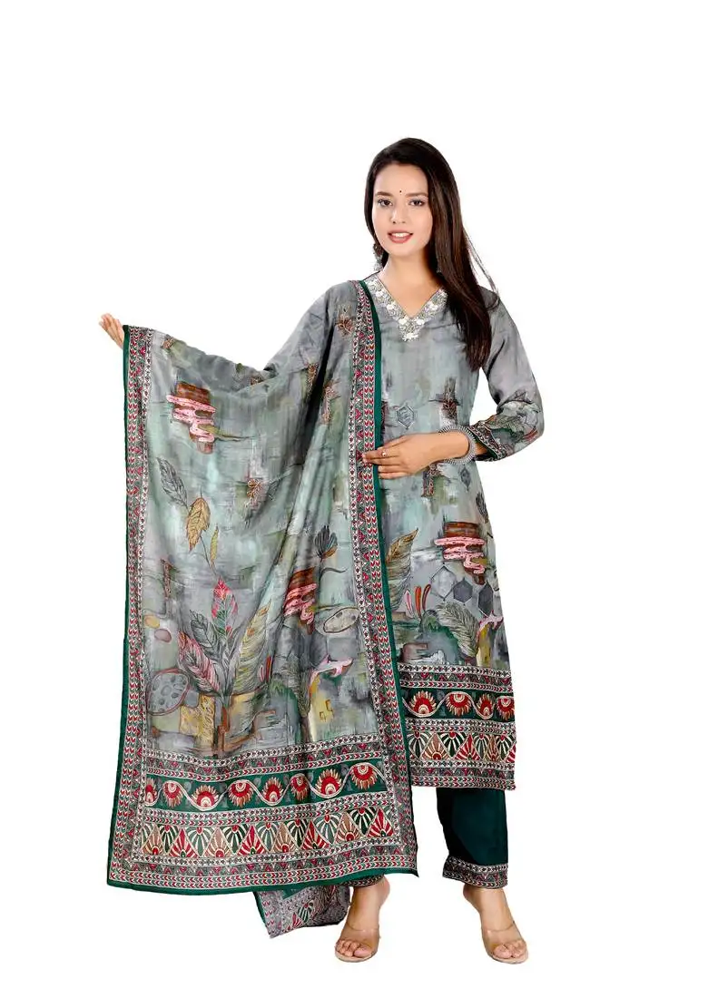 Women's digital print zardozi work wedding kurta set for women with dupatta