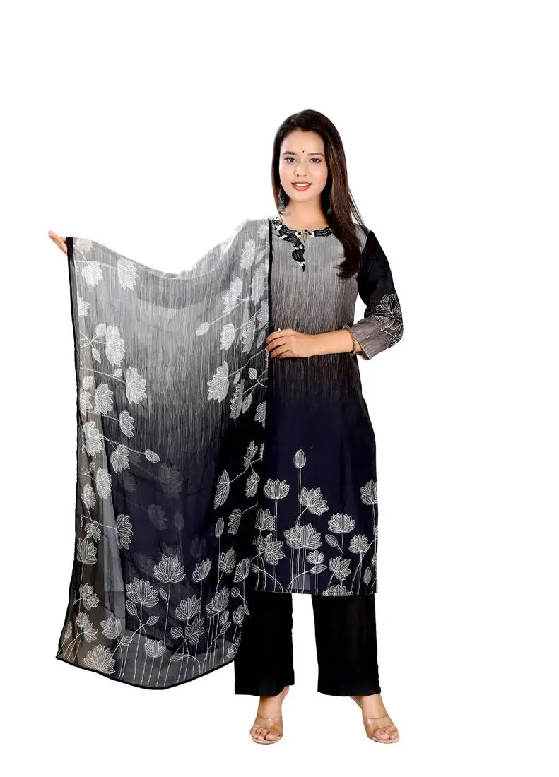 Women's digital print aari work wedding kurta set for women with dupatta
