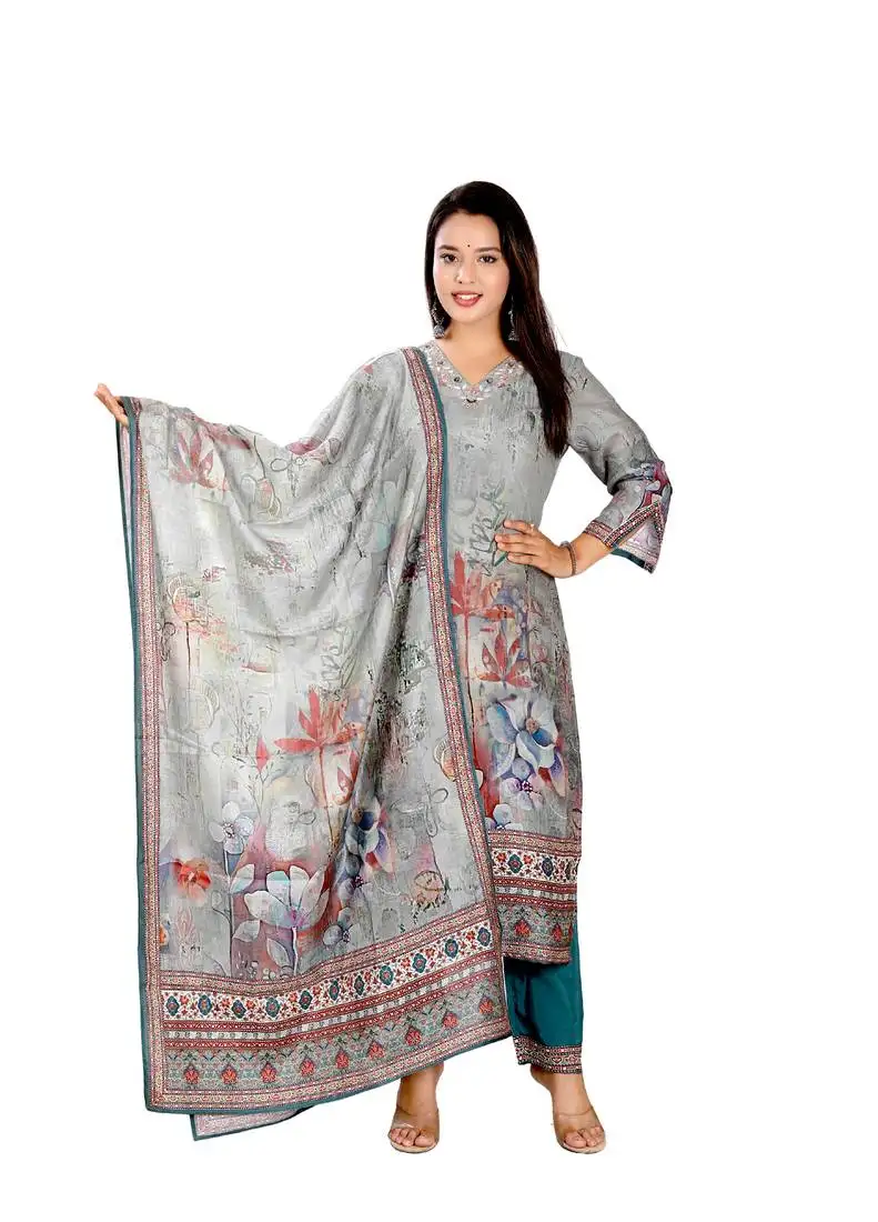 Women's floral print ajrakh kurta set for women with dupatta