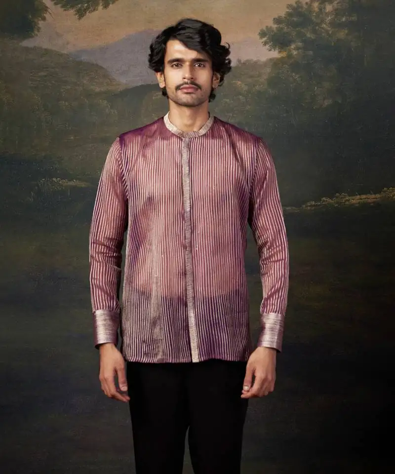 Purple pure organza hand-embroidered shirt