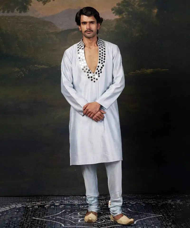 Blue mirror work kurta with matching pyjama
