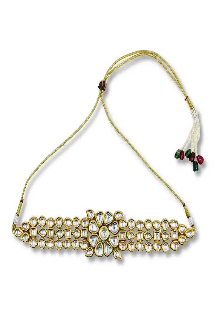 Gold gold plated meenakari kundan choker necklace set