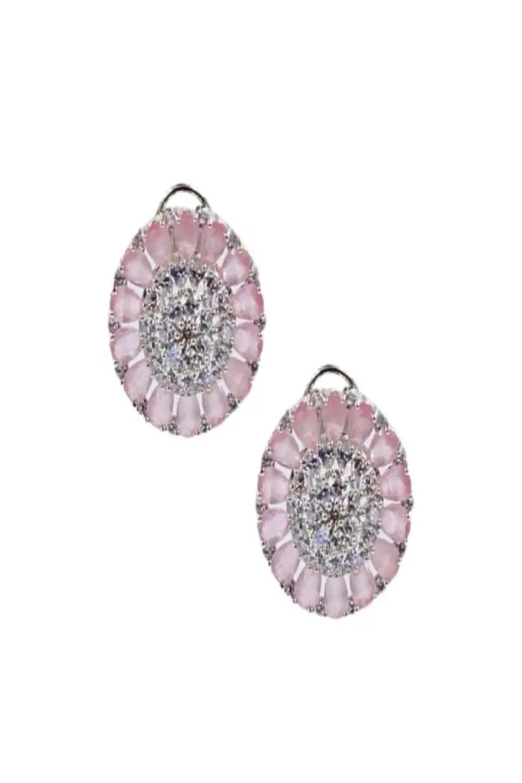 Pink rhodium plated pink synthetic stone zircon stud earrings