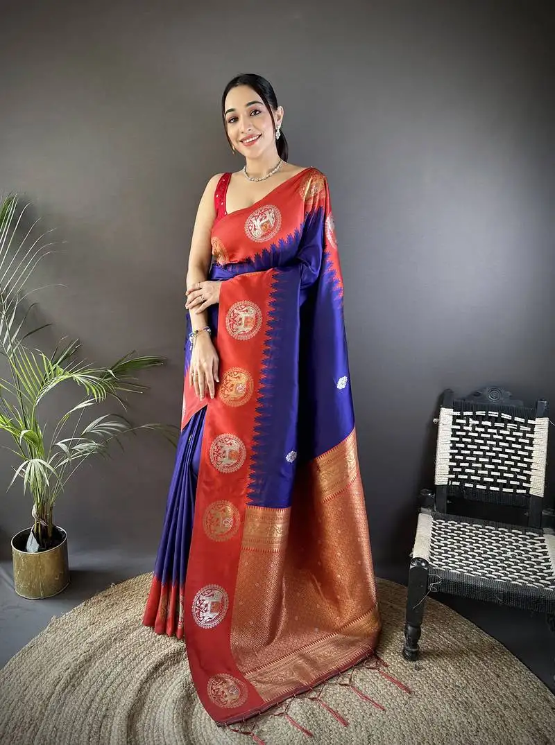 Royal blue soft silk butti zari weaving work banarasi saree