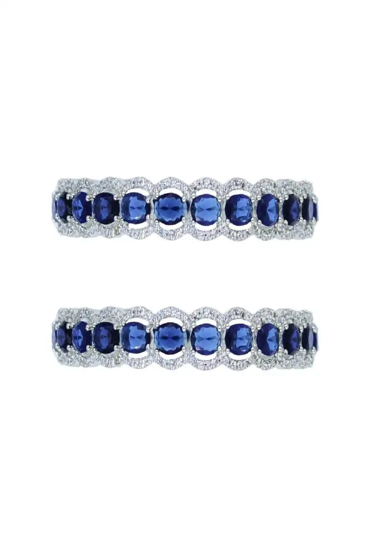 Rhodium plated blue synthetic stone zircon studded slide bangles set of 2