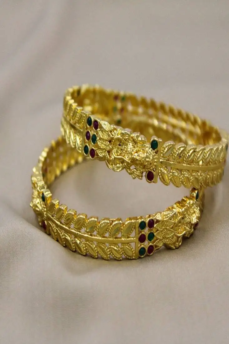Gold plated temple slide bangles set of 2