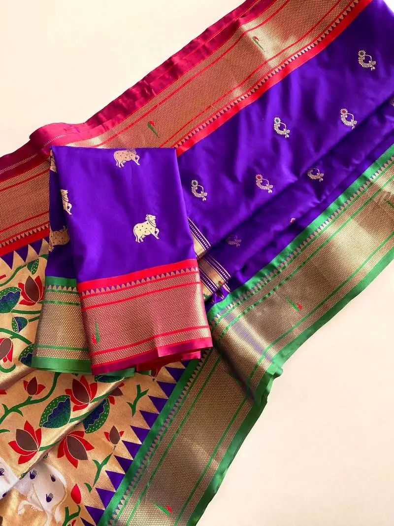 Violet art silk blend saree with zari embroidery pichwai pallu & blouse