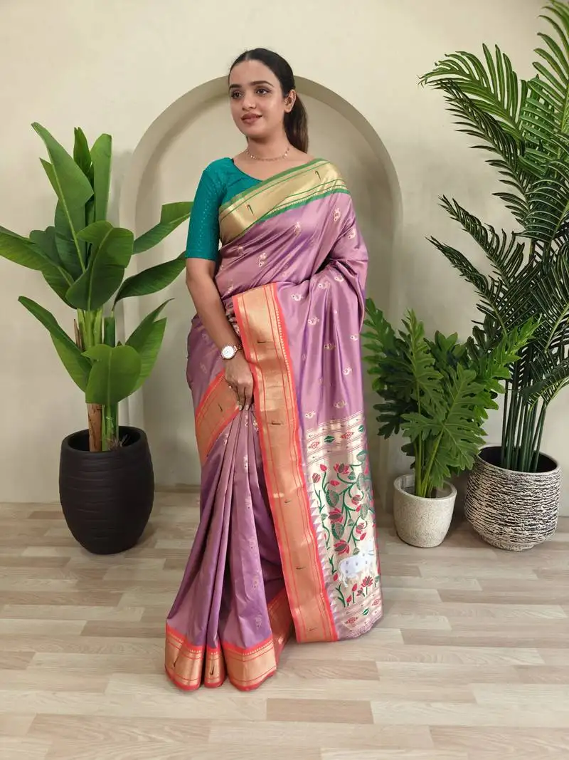 Onion pink art silk blend saree with zari embroidery pichwai pallu & blouse