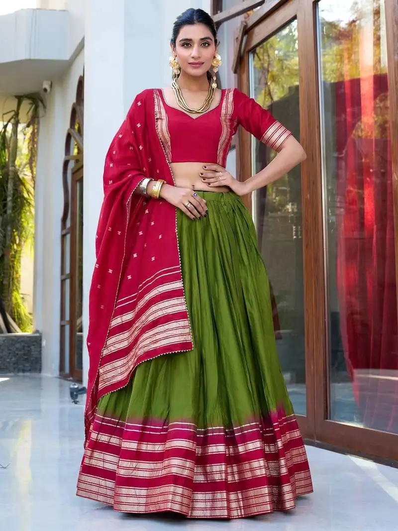 Green zari weaving chanderi silk mehendi wear lehenga choli