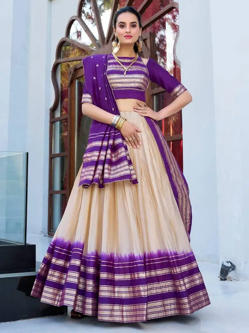 Off-white zari weaving chanderi silk lehenga with blouse