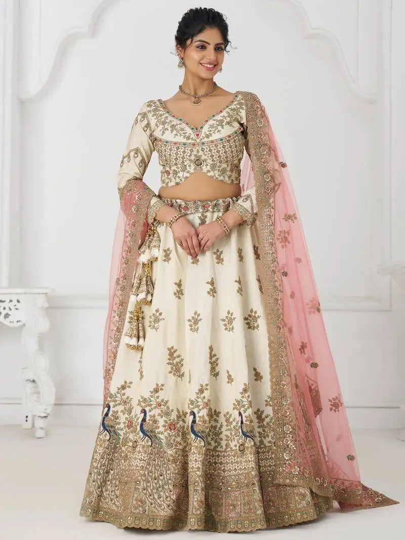 Off-white zari embroidered silk bridesmaid lehenga choli