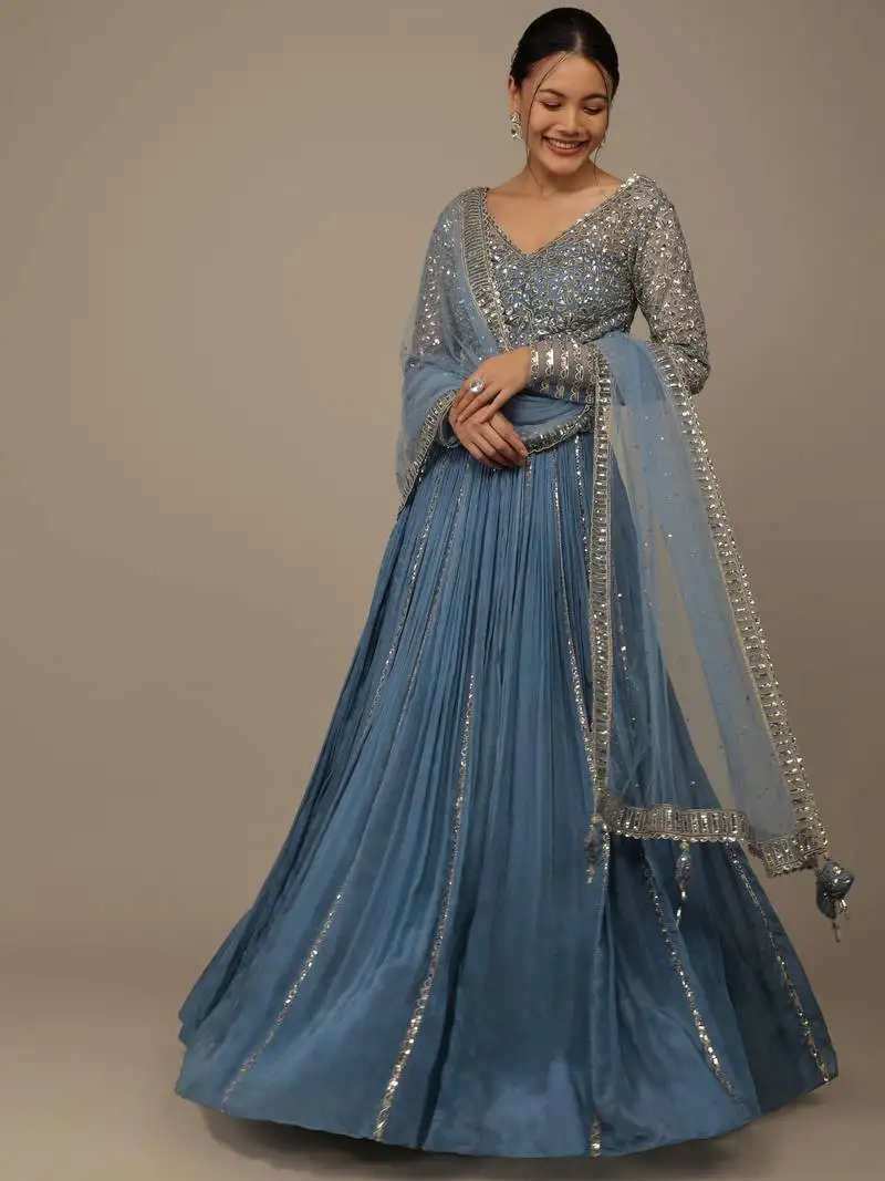 Blue sequins georgette bridesmaid lehenga choli with dupatta