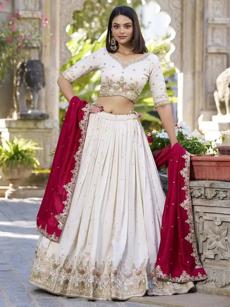 Off-white sequins wedding wear lehenga with blouse