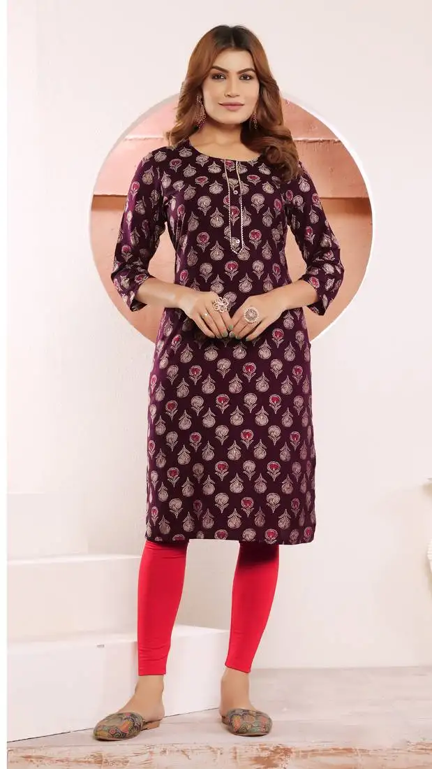 Wine viscose muslin designer printed formal readymade kurti