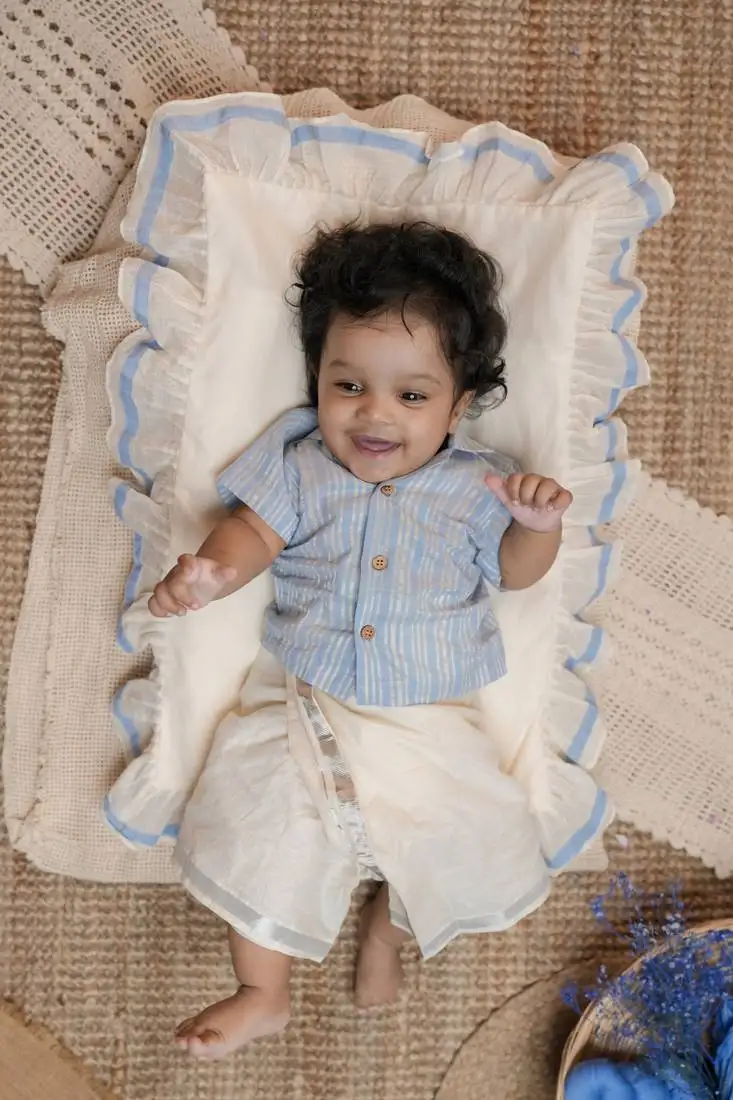 Blue cuban short-sleeved with a modern yet traditional touch shirt for kids