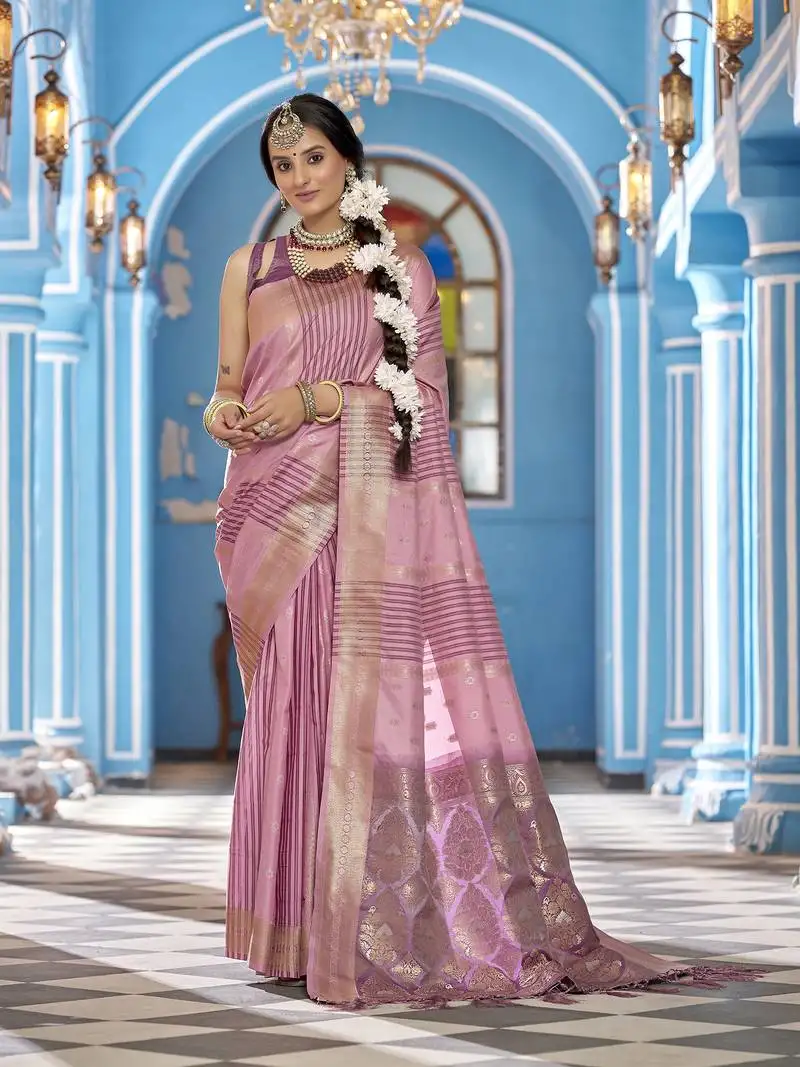 Baby pink soft silk blend butti banarasi silk blend zari jacquard work designer saree