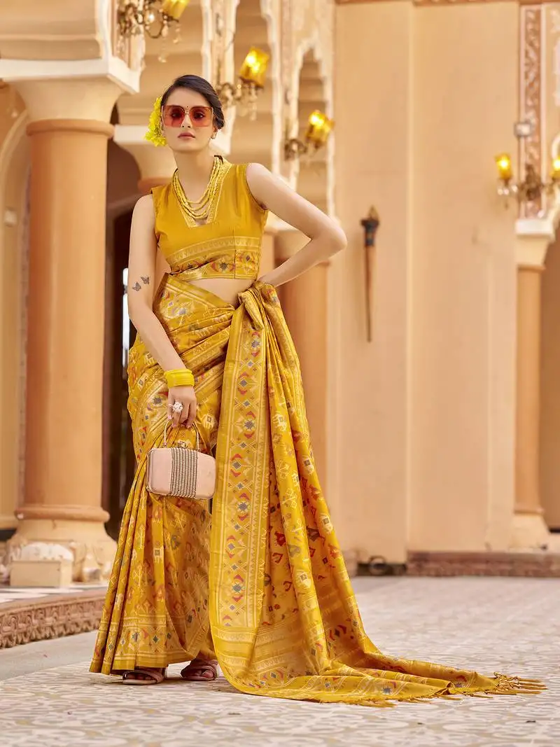 Orange soft silk blend patola zari jacquard work designer saree
