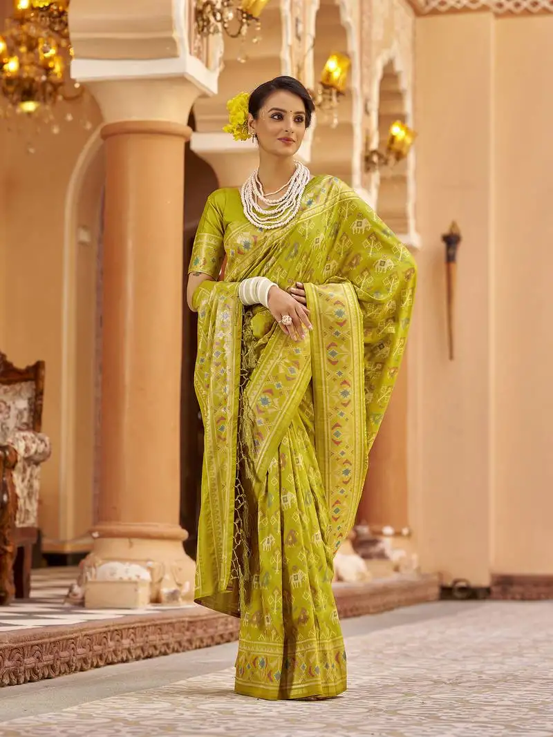 Light green soft silk blend patola zari jacquard work designer saree