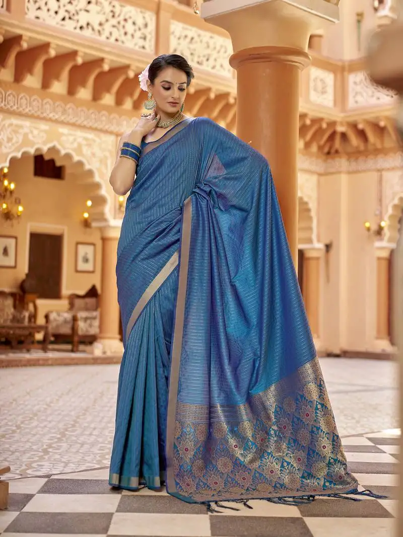 Royal blue soft silk blend kanjivaram zari jacquard work designer saree