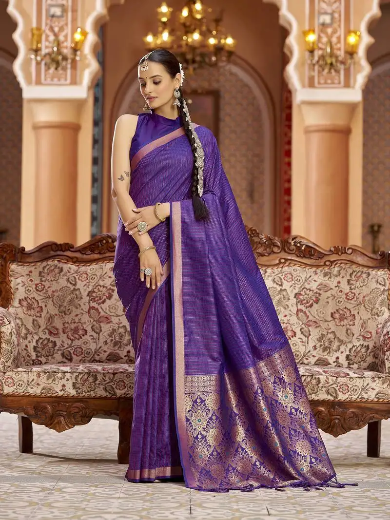 Purple soft silk blend kanjivaram zari jacquard work designer saree
