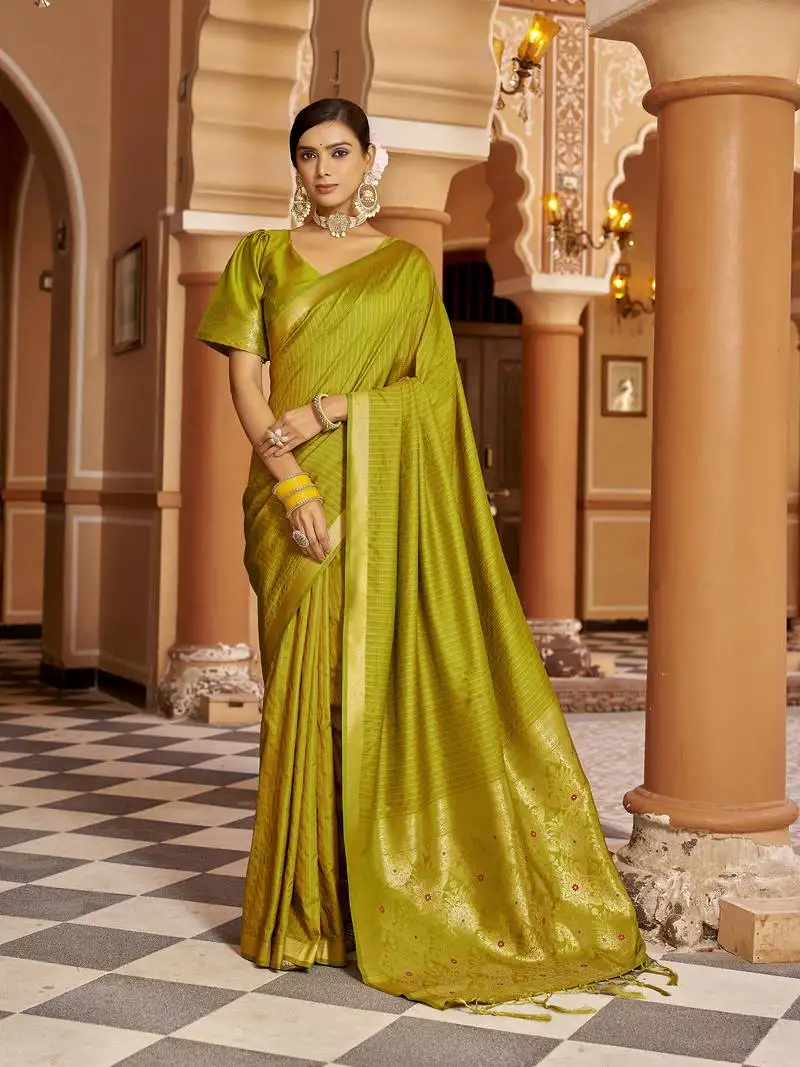 Light green soft silk blend kanjivaram zari jacquard work designer saree