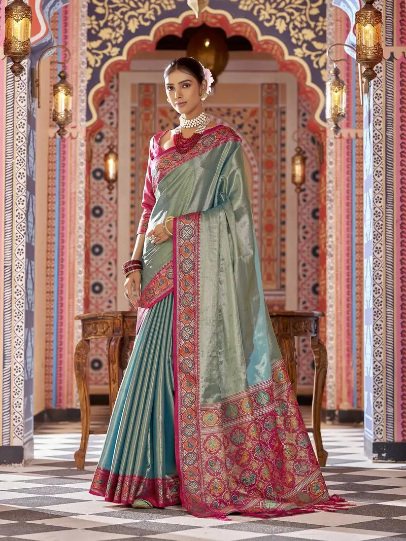 Rama zari tissue solid banarasi silk blend woven jacquard work designer saree