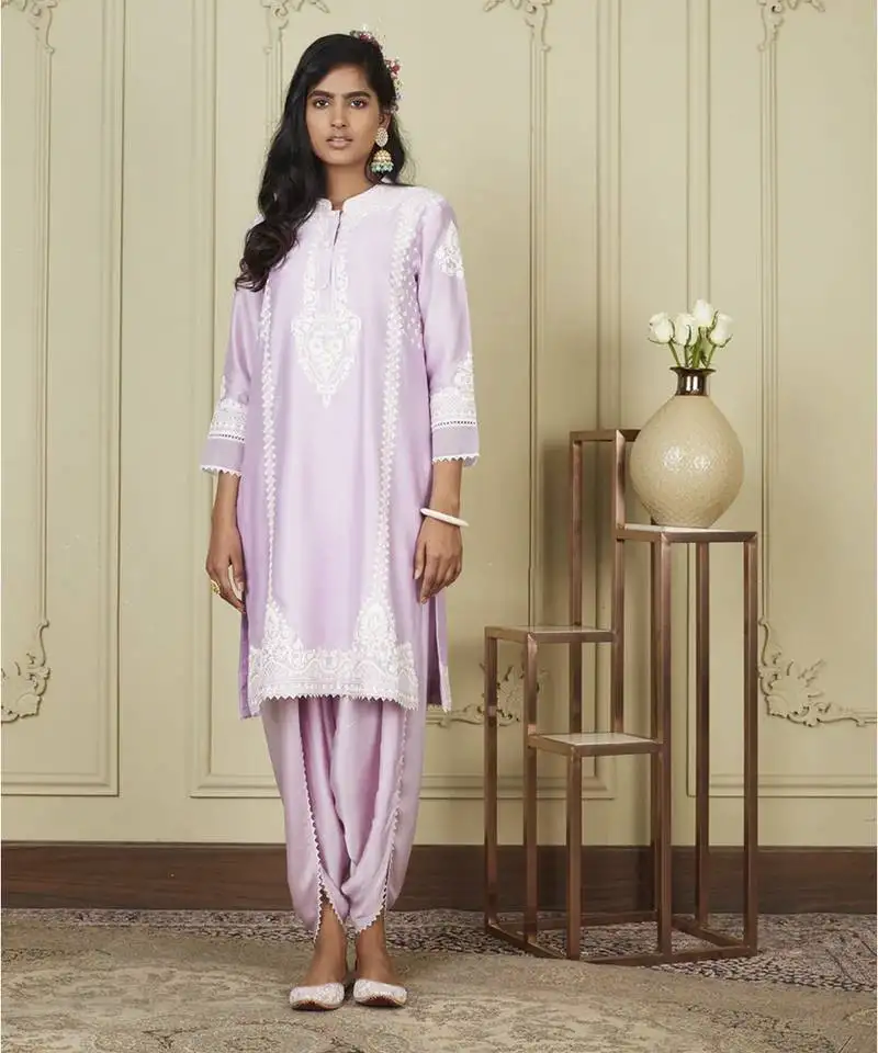 Ayanna periwinkle short kurta with dhoti set