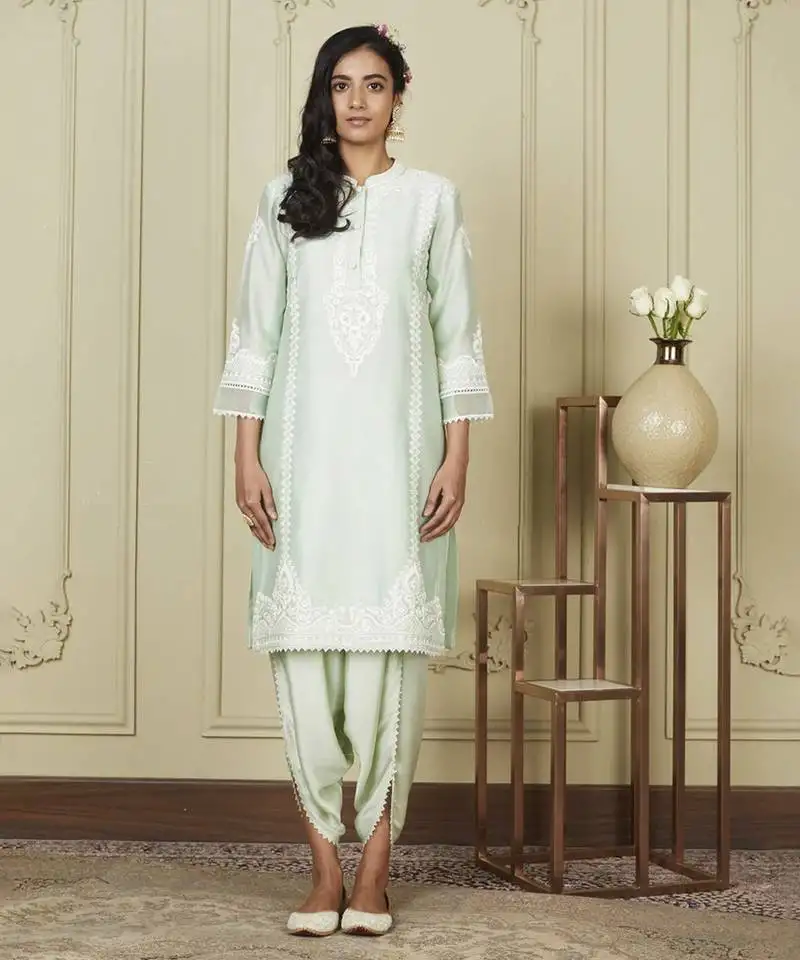 Ayanna frosty green short kurta with dhoti set