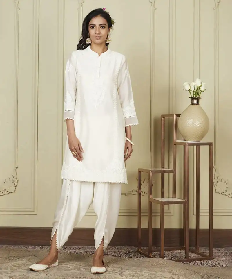 Ayanna daisy ivory short kurta with dhoti set