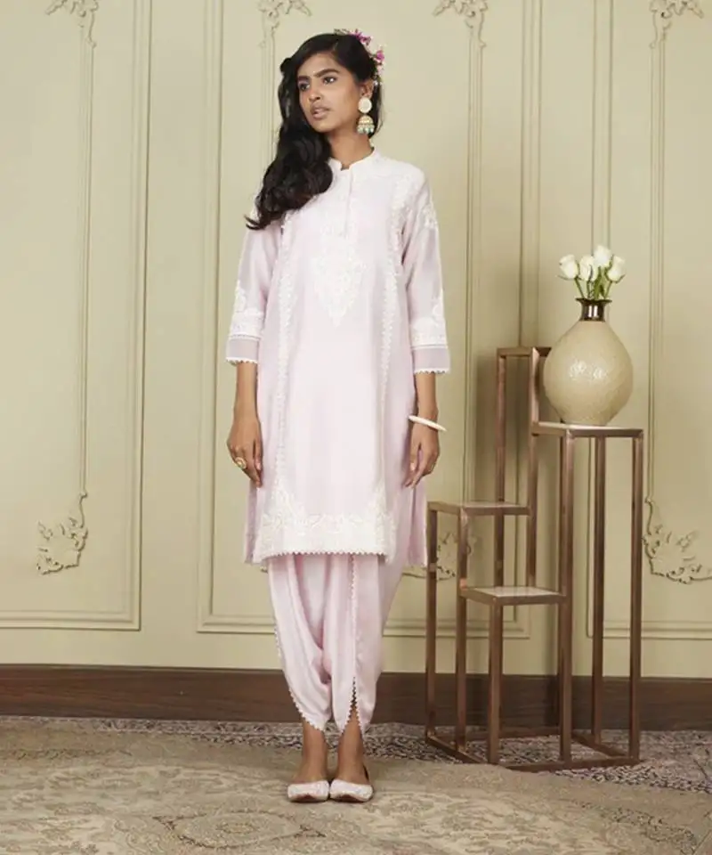 Ayanna pearl blush short kurta with dhoti set