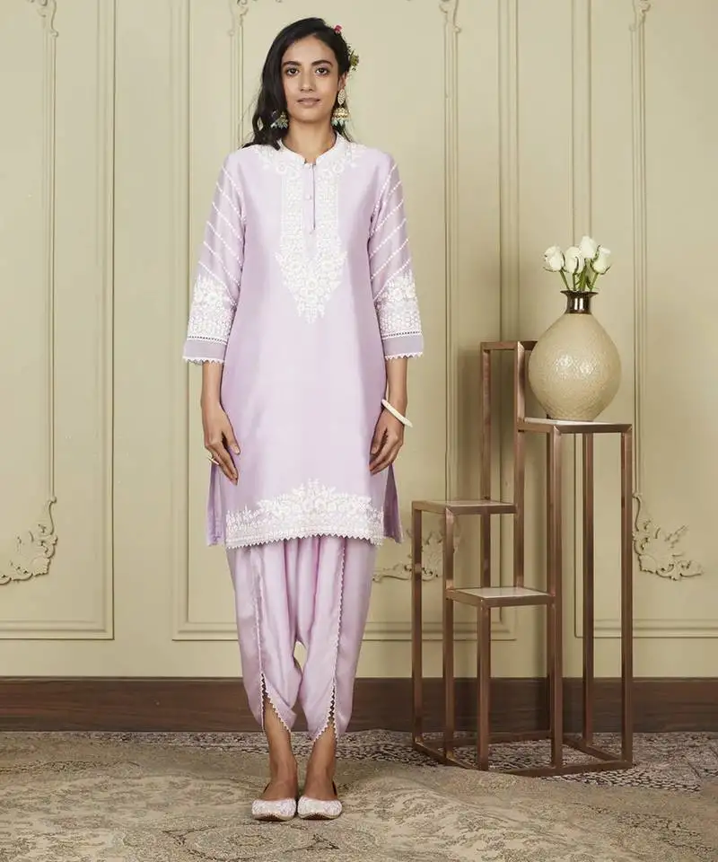 Ayika periwinkle short kurta with dhoti set