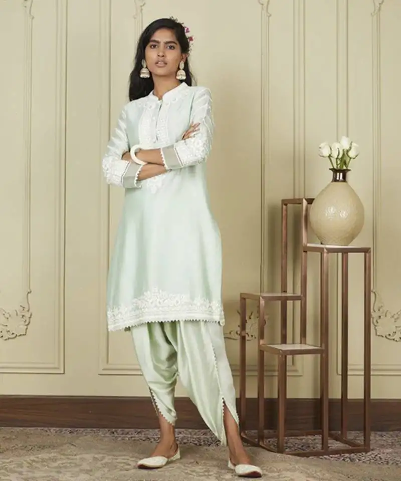 Ayika frosty green short kurta with dhoti set