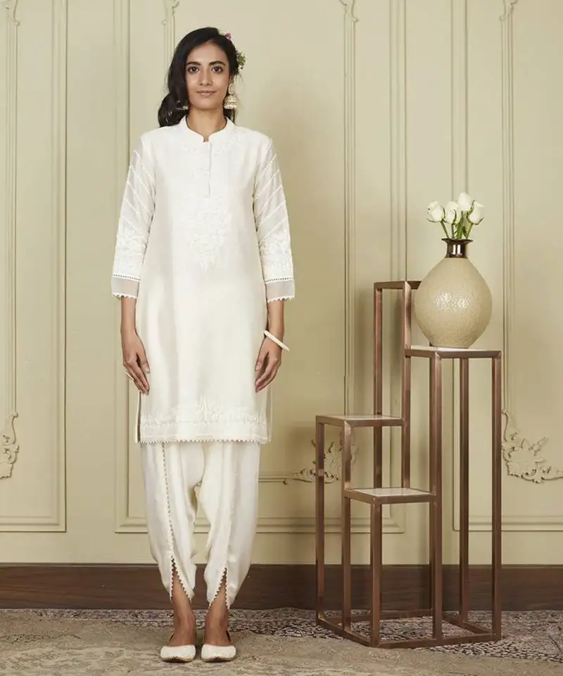 Ayika daisy ivory short kurta with dhoti set