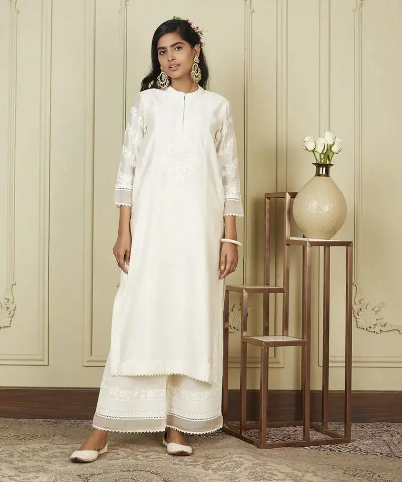 Banafsha daisy ivory long kurta with palazzo set
