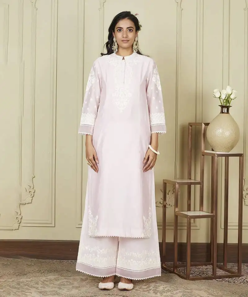 Bahareh pearl blush long kurta with palazzo set