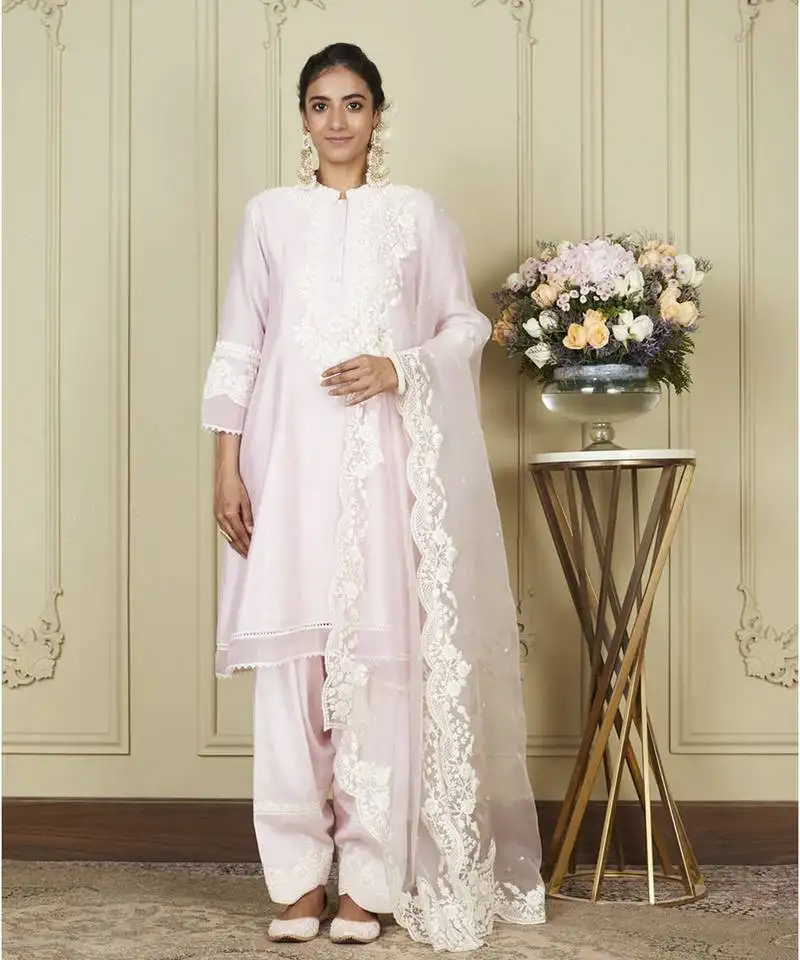 Ryhana pearl blush a-line short kurta with salwar and dupatta set