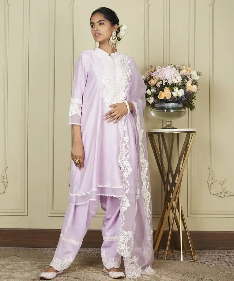 Ryhana periwinkle a-line short kurta with salwar and dupatta set