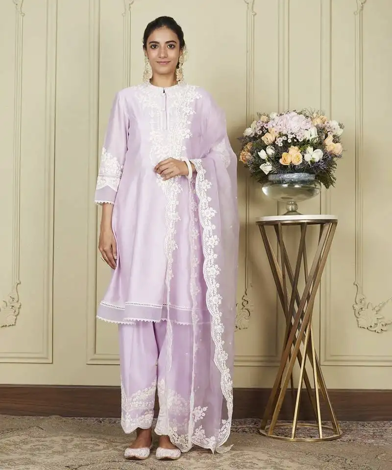 Ruzena periwinkle a-line short kurta with salwar and dupatta set