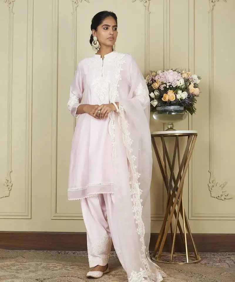 Ruzena pearl blush a-line short kurta with salwar and dupatta set