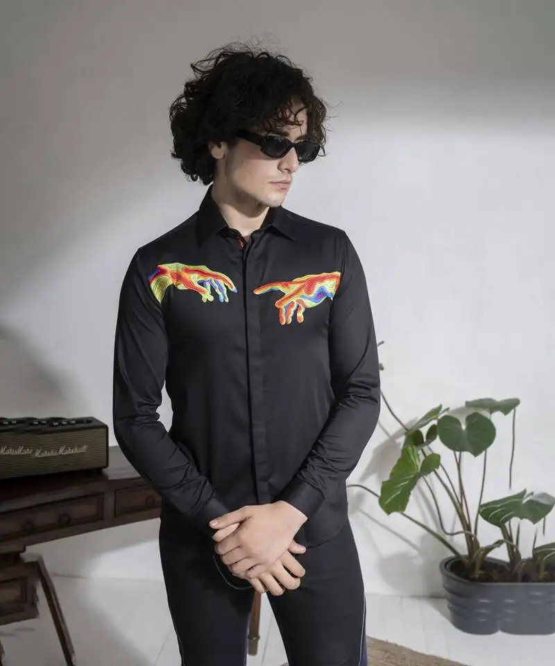 Black printed cotton men's shirt